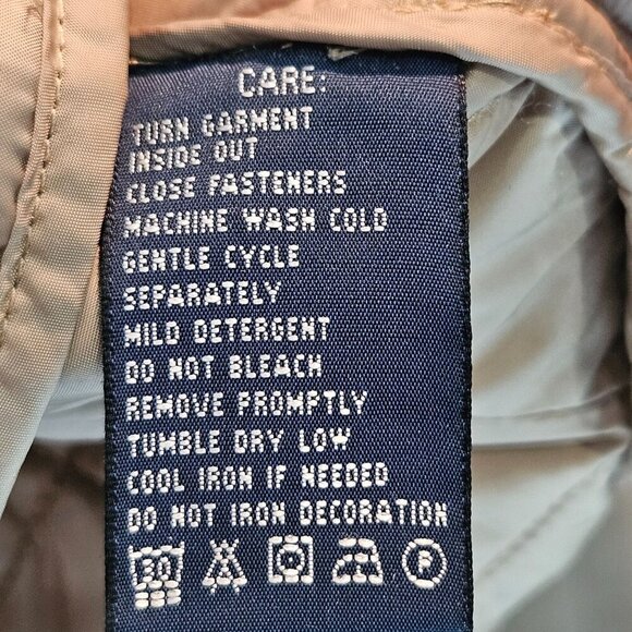 Ralph Lauren Quilted Barn Jacket Medium Leather Trim Tan Utility Trucker Coat - Picture 13 of 16